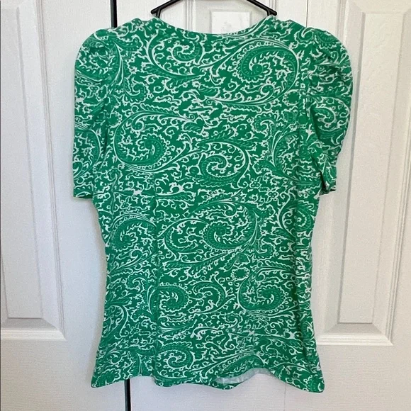 Crown & Ivy Green Paisley Perfect Pima Women's Top Size S - Picture 3 of 4